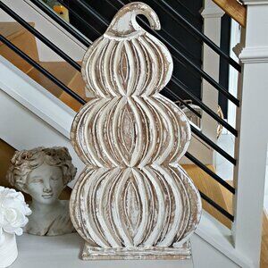 NEW! SHABBY Distressed CARVED WOOD 24" PUMPKIN DECOR